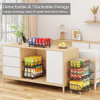 3-Tier Rolling Pantry Floor Organizer, Stackable Pantry Storage Cart with Wheels, Metal Wire Snack Organizers, Kitchen Fruit Basket Stand, Vegetable Storage Rack for Onion Potato Snacks, Black, 2 Pack