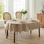 Newbridge Barcelona Luxury Damask Fabric Tablecloth, 60” Wide x 84” Oval, Golden Beige, 100% Polyester, No Iron, Soil Resistant Dining Room, Party and Banquet Table Cover