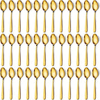 Pleafind 36Pcs Gold Dinner Spoons Set - 7.4 inch, Spoons Silverware, Stainless Steel Spoon, Mirror Polished Tablespoon, Gold Silverware Set for Home, Kitchen, Restaurant, Dishwasher Safe