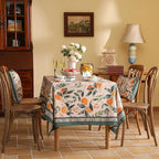 patdrea Designer Vintage Linen Rectangle Extra Long Table Cloth,Framhouse Oranges and Leaves Pattern French Tablecloth,Decor Cover for Kitchen Dining Christmas,Thanksgiving,63"x110"-Palladin a