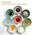 Dipping Bowls Set of 8, Ceramic Soy Sauce Dishes, 3 oz Dipping Sauce Cups, chrysanthemum Round Small Side Dish Dishes for Dipping Sushi Tomato Soy Sauce Dish Condiment Finger Bowls