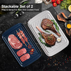 LEHAHA Grilling Prep and Serve Trays, Melamine BBQ Tray for Raw and Cooked Food, Food Serving Platter and plate for Outdoor Party,Large Melamine Serving Platter, Set of 2, 17.2 x 10.5'',Blue and White