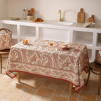 ISAENNE Designer French Red Long Tablecloth Rectangle,Linen Table Cloth with Cashew Pattern,Stain Proof Decor Tablecloths for Dining Thanksgiving Kitchen Christmas,63"*94"-Chauffrey D