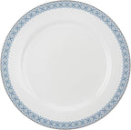 Portmeirion Home Mallorca 16 Piece Porcelain Dinnerware Set with Blue Geometric Border, 4 Place Settings - Ideal for Weekday Meals, Casual Brunches, Relaxed Dinner Parties, Small Family Celebrations