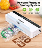 Vacuum Sealer for Food, 6-in-1 Food Vacuum Sealer Machine, 80kpa Suction Power Food Sealer Vacuum Sealer, Compact Vacuum Sealers with 10 Vacuum Bags, External VAC for Jars & Containers, White