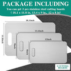 3 Pcs Stainless Steel Cutting Board for Kitchen 304 Steel Chopping Dishwasher Safe Metal Cutting Board Set for Kitchen Meat Fruit Vegetable (18.1''x11.8'',9"x13.4",7.9"x11.8")