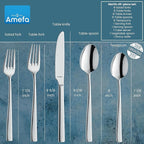 Amefa 45-Piece Flatware Cutlery Set, Service for 8 - Dishwasher Safe 18/10 Stainless Steel, High Gloss Mirror Finish & Ergonomic Design, Complete Silverware Collection - 5-Piece Serving Set (Martin)