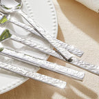 KINGSTONE 40 Pcs Hammered Silverware Set for 8, 18/10 Stainless Steel Heavy Duty Flatware Set, Tableware Cutlery Utensil Sets for Home Restaurant Dishwasher Safe
