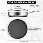 imarku Non Stick Frying Pans, 12" Stainless Steel Pan, Hybrid Skillet with Lid, Deep Larger Saute Pan, Dishwasher & Oven Safe, Induction Compatible Cooking Pan, PFOA Free