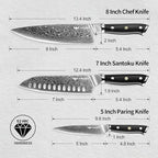 Damascus Knife Set - Haugo 3 PCS Professional Chef Knife Set with Japanese VG10 Steel Core - Ultra Sharp Kitchen Knives and Full Tang G10 Handle - Ronin Series - Gift Box