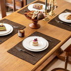KXN Placemats Set of 6, Dual-Layer Thickened Faux Linen Table Mats, Heat Resistant & Wrinkle-Free, Machine Washable Cloth Place Mats for Kitchen Dining Indoor Outdoor (Brown)