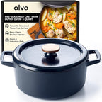 Alva Nori 5-Qt Enameled Cast Iron Round Dutch Oven – Made With No PTFE/PFOA/PFAS, Oven & Induction Safe – 3-Layer Enamel, No Seasoning Needed – Durable, Easy-Clean Cookware for Healthy Cooking, Black