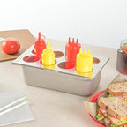 Restaurantware Squeeze Bottle Template Pack of 1 Stainless Steel 8 Hole Holder Top, 2.5" Diameter Fits 1/3 Size Food Pans, Dishwasher Friendly Integrated Lip Design Holder Top for Condiment Bottles