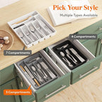 Lifewit Silverware Tray, Deep Wide Cutlery Drawer Organizer Storage for Kitchen, Plastic Flatware Utensil Holder Divider for Spoons Forks Knives Tableware, 5 Compartment, Black
