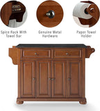 Crosley Furniture Alexandria Granite Top Rolling Kitchen Island Storage Cart, Microwave Stand, Spice Rack, Cherry