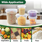 Round Food Storage Container with Lid，18 Qt Translucent， Commercial 4 Pack of – NSF Listed, BPA-Free, Polypropylene, Non-Stick， Scale, with Labels & Measuring Cups