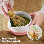 Matcha Whisk Set, Pink Matcha Kit, 8 Pcs Matcha Set Includes Matcha Bowl with Spout, Matcha Whisk and Holder, Ceramic Tea Caddy, Bamboo Scoop, Scoop Rest, Sifter and Tea Towel, Gift for Tea Lover