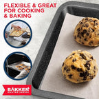 BAKKEN Kitchen Baking Pans - Nonstick Gray Coating, 13.18’’ × 8.66’’ Commercial Grade Carbon Steel Cookie Sheet, Baking Kitchen Essentials, PFOA, PFOS, PTFE Free, Oven Safe Tray (450° F), Gray Marble