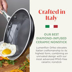 Orfeo 9.5” Nonstick Frying Pan, Made in Italy, Diamond Ceramic PFAS-Free Cookware, Induction Ready, Scratch Resistant, Laser-Fused Surface for Durability, Dishwasher Safe, Black