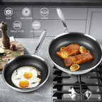 Innerwell 12 inch Tri-Ply Stainless Steel Frying Pan With Lid Large Nonstick Honeycomb Coatings Skillet for Eggs & Omelettes Non Toxic Healthy Omelette Pan Compatible W/All Cooktops