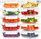 KOMUEE 10 Packs 22 oz Glass Meal Prep Containers, Glass Food Storage Containers with Lids, Airtight Lunch Boxes BPA Free, Microwave and Freezer Safe, White