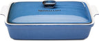 Stoneware Casserole Dish Bakeware Set with Lid, Covered Rectangular Dinnerware, Extra Large 4.23 Quart, 13 by 9 Inch, Blu Indaco [Reactive Blue]