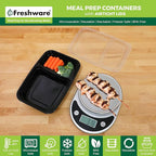 Freshware Meal Prep Containers [15 Pack] 2 Compartment with Lids, Food Storage Containers, Bento Box, BPA Free, Stackable, Microwave/Dishwasher/Freezer Safe (28 oz), Black