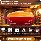 Cast Iron Bread Loaf Pan with Lid, 2 In 1 Loaf Pans for Baking Bread 9x5, Enameled Bread Pans for Homemade Bread, Sourdough, Even Heating Bread Dutch Oven, Red