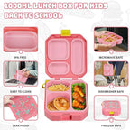 Itslife Bento Lunch Box Set for Kids with 12oz Soup Thermo&Lunch Bag, Leak-Proof Lunch Food Containers for Kids School, 5 Compartment, Sauce Cup, 10 Notes (Mermaids Pink)