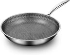 10-inch/11-inch Stainless Steel Skillet with Lid, Nonstick Frying Pan - Induction Ready, Oven & Dishwasher Safe, PFOA/PTFE Free for Gas/Electric/Ceramic Cooktops (10 inch+Lid)