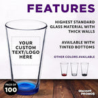 Custom Libbey Pint Glass 16 oz. Set of 100, Personalized Bulk Pack - Beer Glasses, Heavy Duty Drinkware - Blue