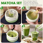 Matcha Whisk Set with Electric Frother – 8Pcs Tea Set with Matcha Bowl, Bamboo Whisk & Holder, Scoop, Scoop Rest,Sifter&Tea Towel–Traditional & Modern Matcha Kit for Ceremony,Lattes & Gifts – Green
