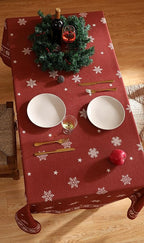 ISAENNE Designer Christmas Red Long Rectangular Tablecloth,Linen Table Cloth with Snowflakes Pattern,Wrinkle Resistant Decor Tablecloths for Dining Kitchen Thanksgiving Christmas,63"*102"-Carol C