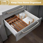Silverware Organizer, 12.5 Inch Utensil Organizer Kitchen Drawer Organizer Acacia Silverware Holder Cutlery Tray Organizer in Drawer Flatware Organizer Tray(7 slots, Acacia）