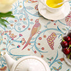 patdrea Designer Vintage Tablecloth for Round Table,Yellow Linen Floral Birds Tablecloths,Decorative Table Cover for Kitchen Dining Holiday Banquet,Christmas,Thanksgiving,Diameter 55"-Magnolia