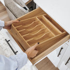KitchenEdge Silverware Organizer - Cutlery, Flatware, and Utensil Holder for Kitchen Drawers, Fixed 10.5” Width, 7 Storage Compartments, Non-Slip Feet, Rounded Corners, 100% Bamboo