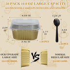 Cupcake Liners with Lids, 30pcs 10oz Mini Cake Pans With Lids Disposable Aluminum Foil Creme Brulee Ramekins Cake Cups Aluminum Pans With Lids Baking Cups, Gold, HG01AP300GDX30