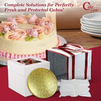 Cakebon Cake Box and Boards, 10-Inch Round Gold Smooth Edges 1/2- Inch Thick Drums with Insulated Bag and Ice Pack – Cake Transport Set, Cooler for Cake Delivery and Transport (1pc Each, 4pcs Total)