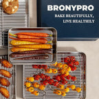BRONYPRO Stainless Steel Baking Sheet Pan Set of 3, Cookie Sheets 9/12/16 In, Non-Toxic Uncoated Interior (PFOA & PTFE Free), Solid Warp-Resistant Cooking Trays for Oven & Toaster, Gray Exterior