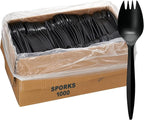 1,000 Plastic Disposable Sporks Bulk Black Medium Weight Disposable Silverware Plastic Cutlery Spork