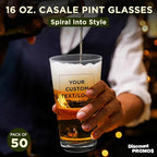 Custom Casale Pint Glass 16 oz. Set of 50, Personalized Bulk Pack - Beer Glasses, Heavy Duty Drinkware - Black
