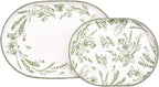 Bico Green Garden Toile De Jouy 16 plus 12 inch Oval Platters Set, Set of 2, Microwave and Dishwasher Safe, for Serving Fish, Chicken, Turkey