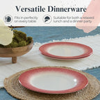 Portmeirion Potter's Mist 10.5" Dinner Plate (Set of 4) - Handcrafted Earthenware Plates with Red Accent Rim, Microwave & Dishwasher Safe - Ideal Tableware for Modern & Traditional Dining (Red Mist)