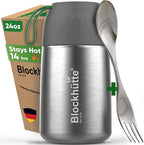 Blockhütte Food Thermos for Adults - 24 oz | Wide Mouth Thermos for Soup with Spork & Brush | Stainless Steel Thermal Lunch Box 14h Hot | Insulated Lunch Containers for Travel, Work, School