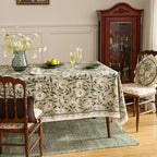 ISAENNE Designer Green Linen Long Rectangle Tablecloth,Floral French Country Indoor Table Cloth,Stain Resistant Home Decor Tablecloths for Dining Kitchen Thanksgiving Party,63"*94"-Brune