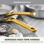 GreenPan Stainless Steel Tri-Ply Reserve 10” and 12” Frying Pan Skillet Set, Multiclad Cookware, PFAS-Free, Induction, Oven & Broiler Safe to 600°F, Heat Responsive Core, Dishwasher Safe, Gold Handles