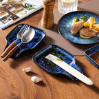 vancasso Stern Spoon Rest for Kitchen, Square Ceramic Spoon Holder for Stove Top, Heat Resistant Utensil Rest for Countertop, Dishwasher Safe, Kiln Blue, 2 Pack