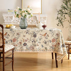 ISAENNE Designer French Light Beige Extra Long Rectangle Tablecloth,Linen Florals and Birds Pattern Table Cloth,Durable Decorative Tablecloths for Dining Thanksgiving Kitchen,63"*110"-Cornucopia
