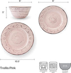 Pfaltzgraff Trellis Pink 12 Piece Dinnerware Plate Bowl Set, Service for 4