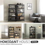 HOMEDANT House 5-Tier Metal Rolling Cart Shelf Rack Casters Heavy Duty Wheel Shelving Unit Adjustable Utility Storage Shelves Organizer Shelf Kitchen Garage 24.4" W x 16.5" D x 62.2" H 10Pack